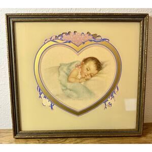 1930s Charlotte Becker “Land of Dreams” Baby Print Framed Art NRA Label